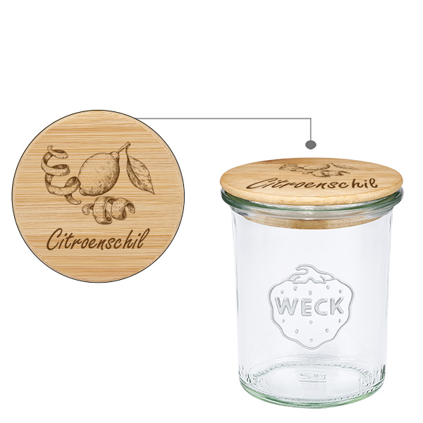 Houten dekselset "Citroenschil" met WECK bekers 160ml