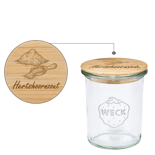 Houten dekselset "Hertshoornzout" met WECK bekers 160ml