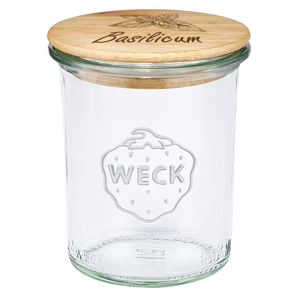 Houten dekselset "Basilicum" met WECK maatbeker 160ml