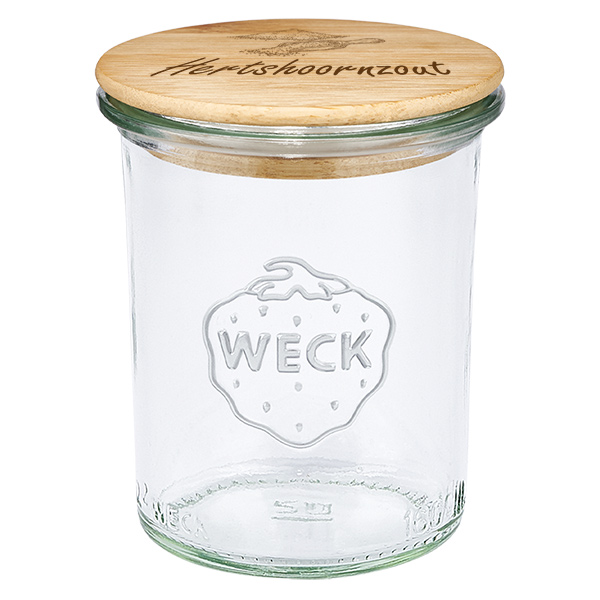 Houten dekselset "Hertshoornzout" met WECK bekers 160ml