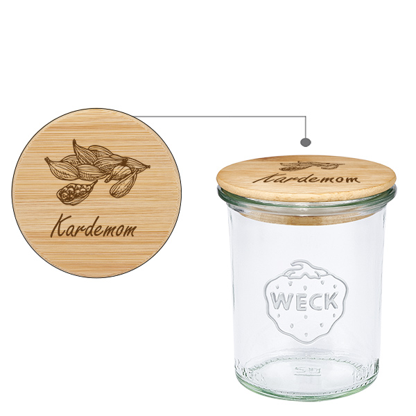 Houten dekselset "Kardemom" met WECK weckpot 160ml