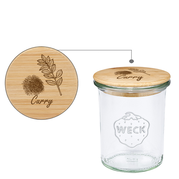 Houten dekselset "Curry" met WECK steelpannen 160ml