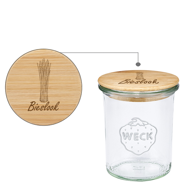 Houten dekselset "Bieslook" met WECK weckpot 160ml