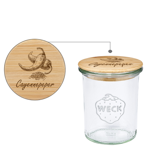 Houten dekselset "Cayennepeper" met WECK weckpot 160ml