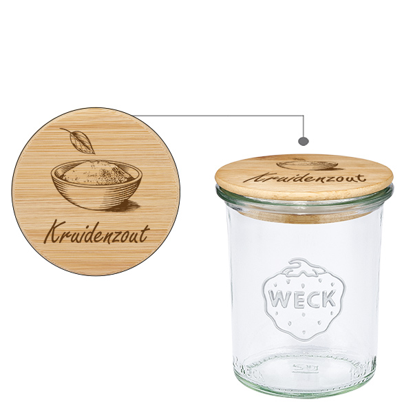 Houten dekselset "Kruidenzout" met WECK bekers 160ml