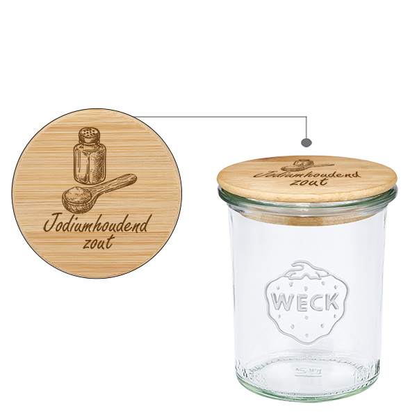 Houten dekselset "Jodiumhoudend zout" met WECK bekers 160ml