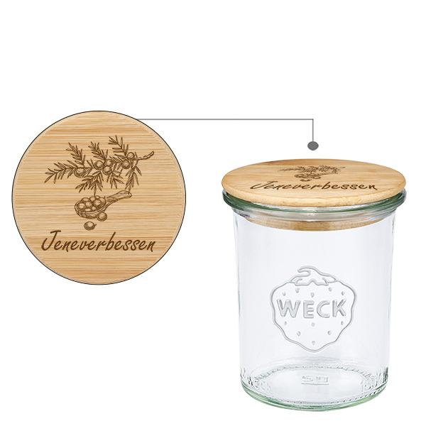 Houten dekselset "Jeneverbessen" met WECK weckpot 160ml