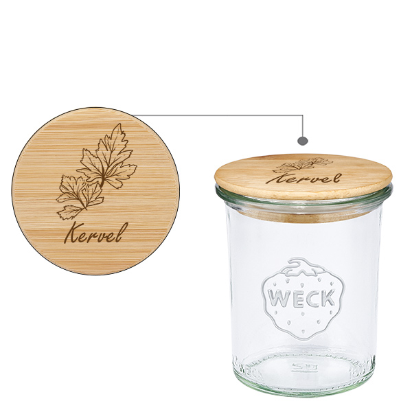 Houten dekselset "Kervel" met WECK weckpot 160ml