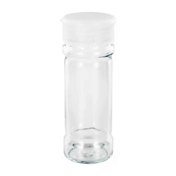 Specerijenglas, cilindervorm 100 ml met 41 mm schroefdraad, helder glas, incl. strooi-schroefsluiting transparant