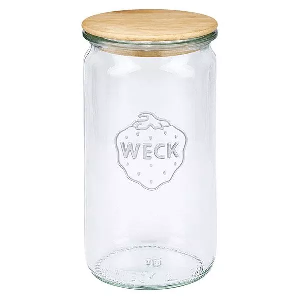 340ml cilinderglas WECK RR60 met hout deksel