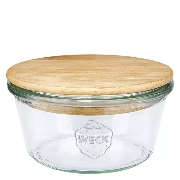 290ml stortglas laag WECK RR80 met hout deksel