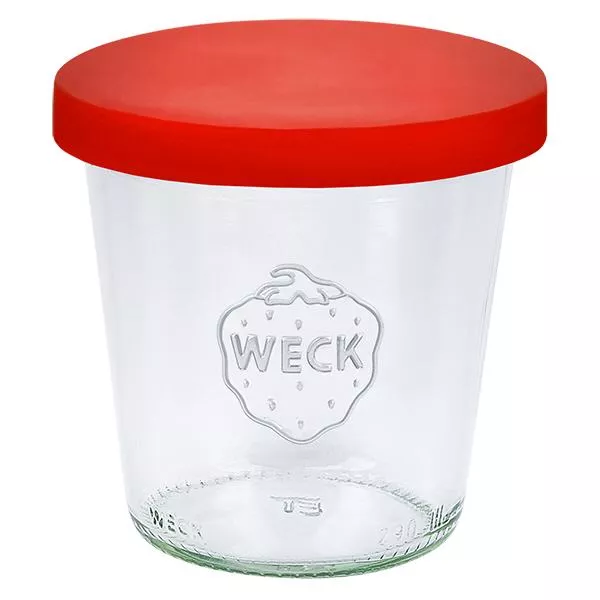 290ml stortglas hoge WECK RR80 met siliconenhoes rood