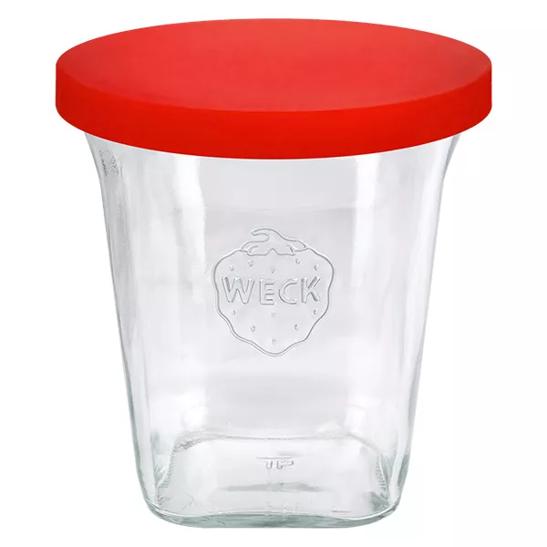 545ml vierkantglas WECK RR100 met siliconenhoes rood