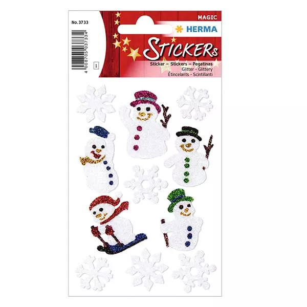 Stickers "Sneeuwpoppen" (11 stickers met glitter)