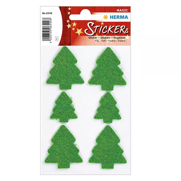 Vilten stickers "Kerstbomen" (6 stickers)