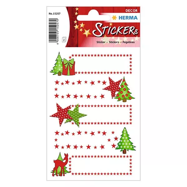 Stickers "Sterren & dennenboom" (10 stickers met glitter)