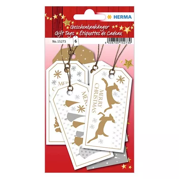 Label "Vrolijk Kerstfeest" (6 stuks) met glitter