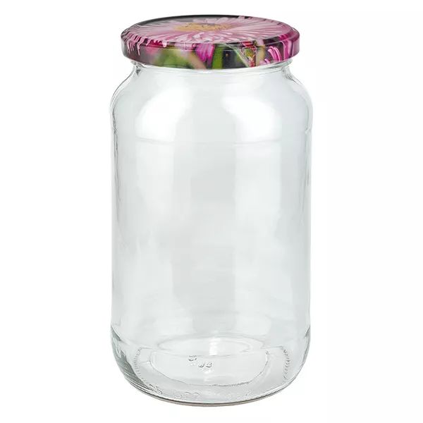 1062ml rond glas met BasicSeal deksel Bloemen decor UNiTWIST