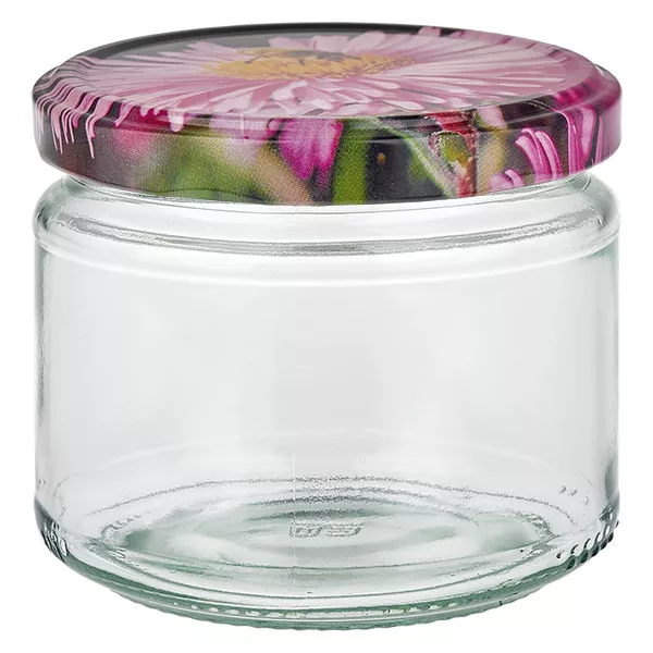 330ml rond glas met BasicSeal deksel Bloemen decor UNiTWIST