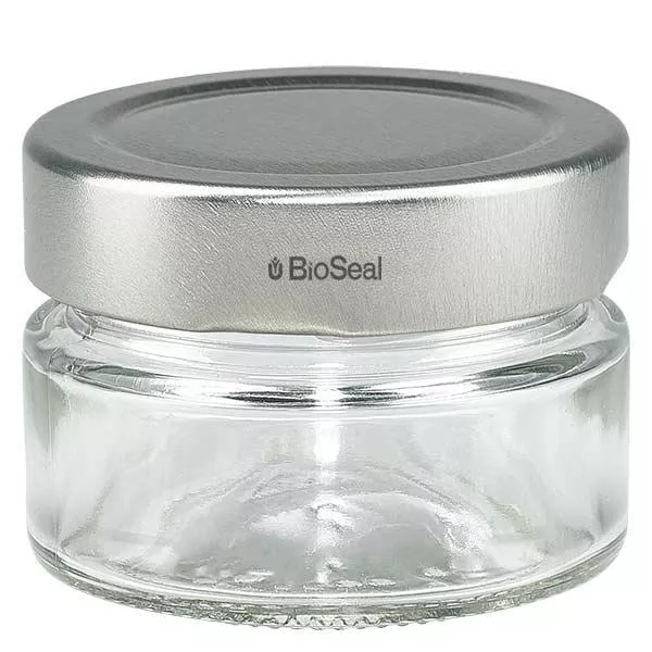 80ml rond glas met BioSeal deksel zilver deep UNiTWIST