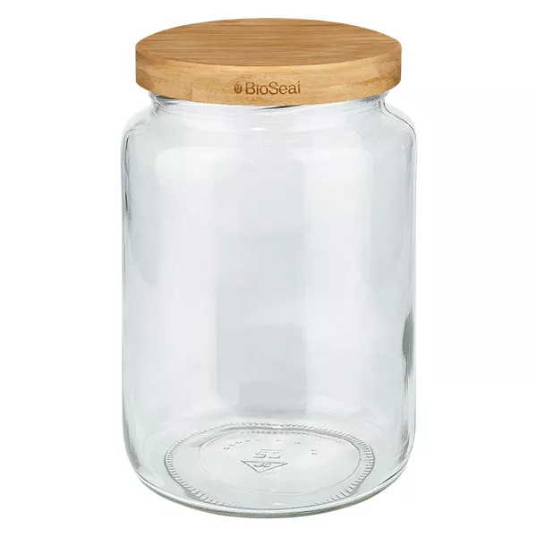 795ml rond glas met BioSeal 2-in-1 houten deksel UNiTWIST